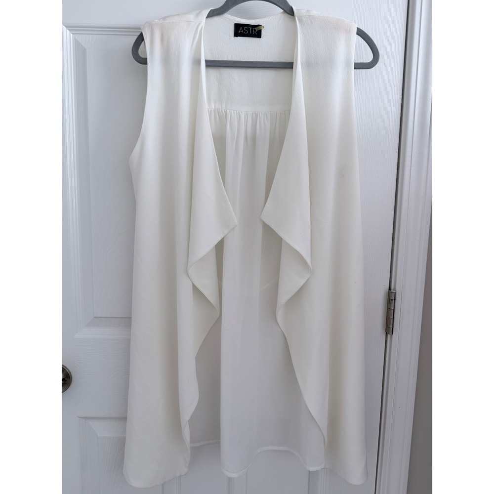 ASTR Longline Draped Vest Women M Ivory White Open Minimalist Office Career